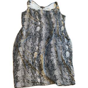 B Famous USA Snake Print Dress Size 2X Tank Dress Cowl Neck Gold Accent USA Made